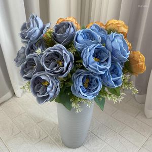 Fleurs décoratives Artificielle Austin Rose Bouquet De Mariage Pographie Props Fleur Maison Salon Jardin El Bureau Rose Bleu Roses