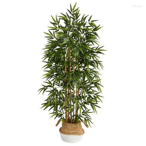 Flores decorativas Árboles de bambú artificial en madera de algodón yute plantador de