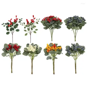 Fleurs décoratives, branches de baies artificielles, Simulation de fruits rouges, feuilles d'eucalyptus, plante à faire soi-même pour l'année, décoration de noël 2024