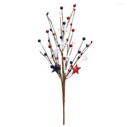 Flores decorativas Rama de bayas artificiales Simulación Cortes de flores PVC 40 cm Fiesta de alta calidad Rojo y azul Día de la independencia americana