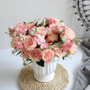 Flores decorativas, bayas artificiales, Hortensia, peonía, rosa, flores naturales secas, decoración de año para bricolaje, hogar, jardín, decoración de boda