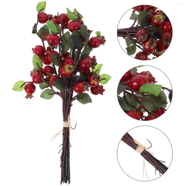 Bouquet de fleurs décoratives avec tiges de baies artificielles : grenade d'églantier pour bricolage, vase de couronne, arrangement floral de vacances rouge