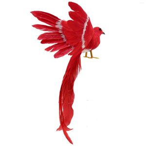 Fleurs décoratives Plumes d'oiseaux artificielles Figurine en plastique Ornement de paysage Décor de jardin Noël DIY Halloween - # 3 (queue rouge) 28 5