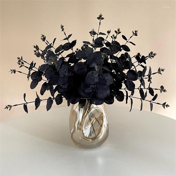 Flores decorativas Artificial Black Money Leaf Bunch Halloween Fiesta de Navidad Decoración Floral Simulación Hojas Flor falsa