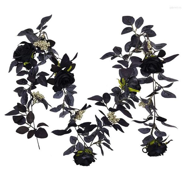 Fleurs décoratives Artificielle Noir Rotin Rose Vigne Halloween Guirlande Suspendue Décoration De Mariage Po Props Plantes