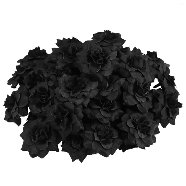 Flores decorativas Artificial Black Rose 50 Rosas para la boda nupcial Partido de la fiesta Decoración del sombrero de la flor Ropa