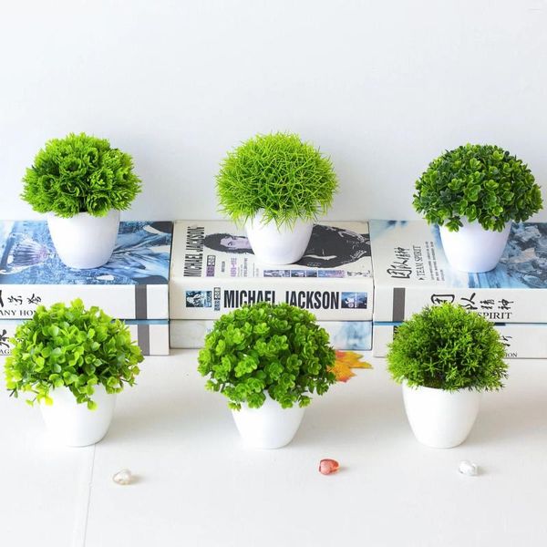 Flores decorativas Bonsai artificiales Plantas de hierba interior con maceta para el hogar Mesa Oficina Escritorio Baño Estante Dormitorio Sala de estar Granja