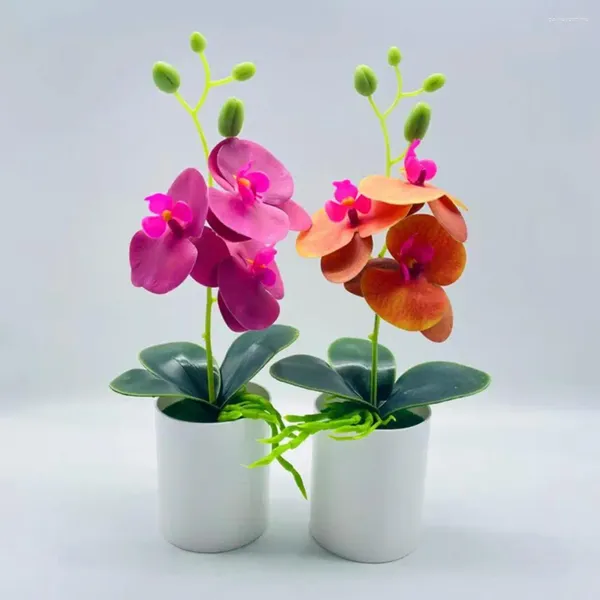 Flores decorativas Bonsai artificial Flor multicolor Realista Chic Mantenimiento fresco Orquídea de mariposa falsa para el hogar