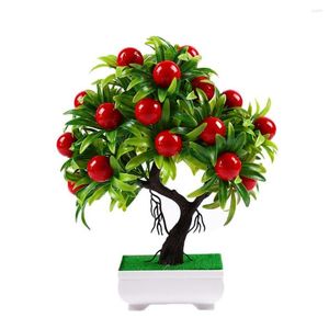 Flores decorativas Bonsai artificial Sin riego Ornamental Resistente a la intemperie Llamativo Hermosa Faux Red Fruit With Pot Party Supplies