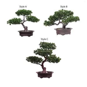 Flores decorativas Pino de bonsai artificial Decoración de plantas en macetas versátiles robusto realista