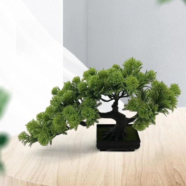 Flores decorativas Bonsai Pine Tree Simulación de plantas en macetas Pantalla de escritorio para la sala de estantería Decoración del alféizar de la ventana