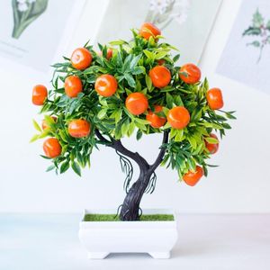 Fleurs décoratives artificielles bonsaï plantes faux arbre Orange mousse fruits en pot pour la décoration de la maison accessoires année décor