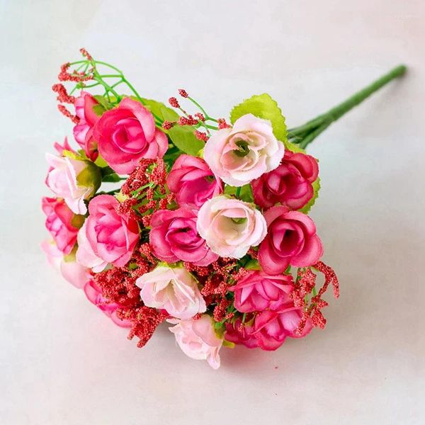 Bouquet de fleurs artificielles décoratives, 21 roses en diamant, 7 Branches, fausse décoration de mariage pour la maison, Simulation de fleurs, accessoires festifs