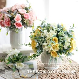 Fleurs décoratives bouquet artificiel rose Silk Peony Flower Bride Wedding Home Decoration Fake