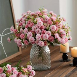 Fleurs décoratives Bouquet artificiel Silk Small Rose Lilac Carnation Bridal for Wedding Party Home Decoration