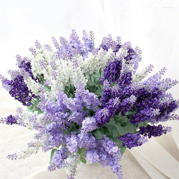 Bouquet de fleurs artificielles décoratives en soie, fausse lavande au toucher réel, pour décoration de jardin de maison, accessoires de mariage, fournitures de fête