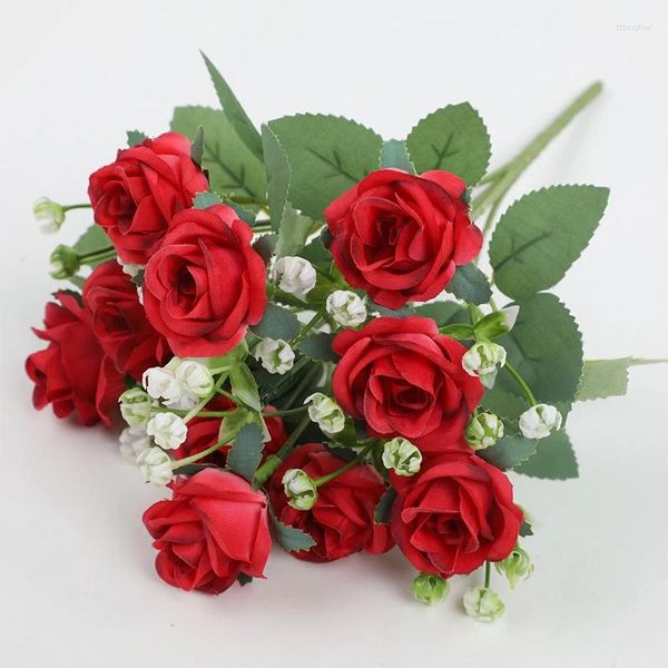 Fleurs décoratives Bouquet artificiel blanc rouge rose décoration de mariage pivoine mariée tenant fausse fleur pour les accessoires de fête décoration de maison festive