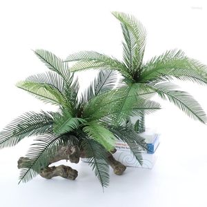 Flores decorativas Artificial Brasil Palmera Plantas de hoja verde Plástico Maceta Bonsai Hojas Jardín Hogar Boda Adornos de mesa Decoración