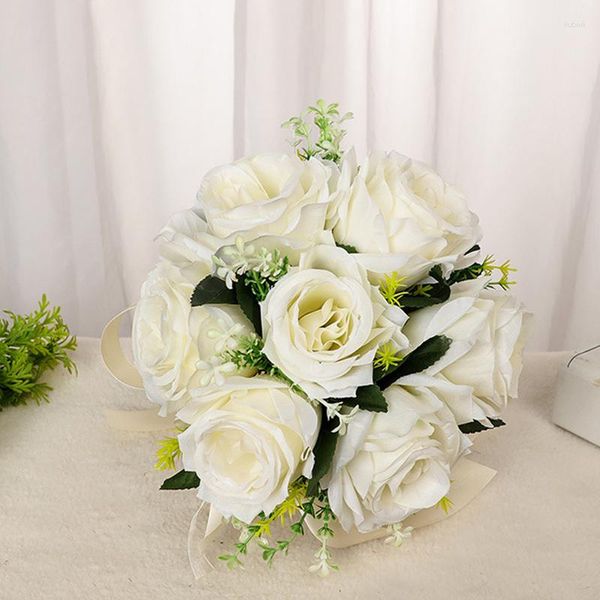 Flores decorativas artificiales para novia, rosas nupciales, ramo de dama de honor, accesorios de ramillete para novio