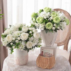 Decoratieve bloemen kunstmatige bruid zijden roos hydrangea boeket diy bruiloft woning tuin decoratie accessoires val nep