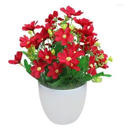 Flores decorativas Artificial Color brillante Crisantemo realista Plantas falsas Decoraciones para el hogar en macetas