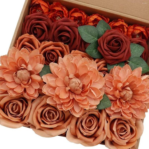 Flores decorativas Artificial Brillante Ámbar Combo Box Set W / Tallo Para DIY Ramos de boda Centros de mesa Fiesta de bienvenida al bebé Decoración del hogar