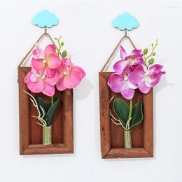 Fleurs décoratives Artificielle Papillon Orchidée En Bois Po Cadre Mur Monté Pour La Maison De Noce Décor Table Art Décoration