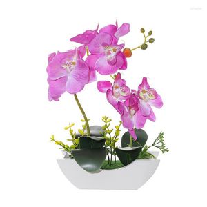 Fleurs décoratives artificielles papillon orchidée bonsaï fausse fleur avec bateau en forme de pot en bois meubles de maison décor décoration de fête de mariage