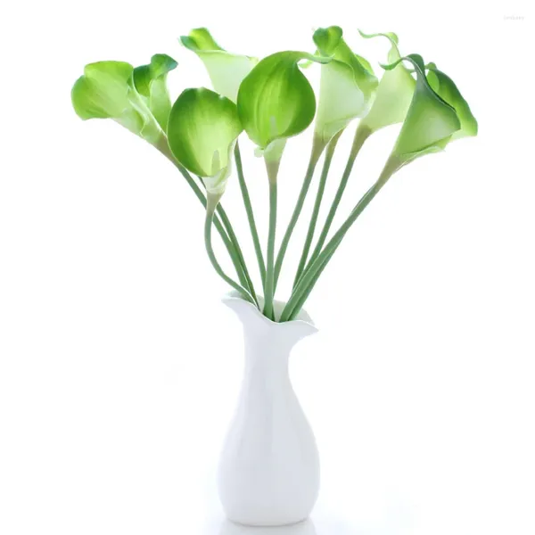 Flores decorativas cala artificial 10pcs bouquet de boda nupcial flor verde real flor para la decoración de la fiesta del hogar