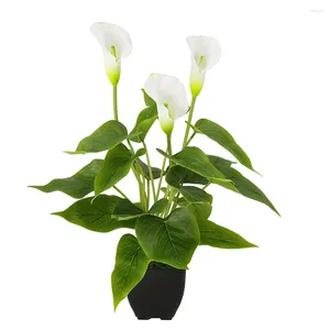 Fleurs décoratives Calla artificielle en pot petit bonsaï résistant aux UV décoloration arrangements floraux de verdure avec pot pour table extérieure intérieure