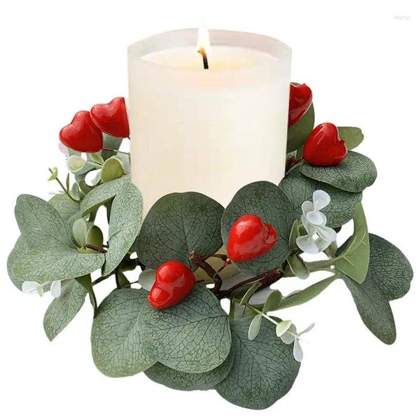 Fleurs décoratives anneau de bougie artificielle couronne de coeur rouge romantique pour la Valentin sur table d'ornements