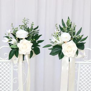 Fleurs décoratives chaise artificielle arrière fleur allée pour le banc d'église décorations d'arrangement de mariage