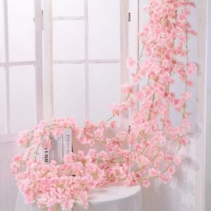 Decorative Flowers Artificial Cherry Blossom Fresh-keeping 135 Fake Flower Head Faux Silk Wall Hanging Rose Vine For Wedding