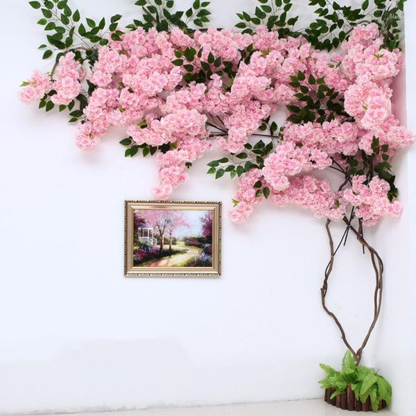 Flores decorativas Árbol de flor de cerezo artificial Ramas secas Conjunto de ratán Flor falsa Planta de vid Arco DIY Boda Fiesta en casa Oficina Pared