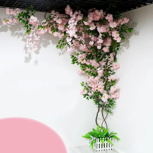 Flores decorativas Árboles de flor de cerezo artificiales Plantas Simulación Rama de durazno Fondo de flores falsas Paredes para bodas en interiores Ratán