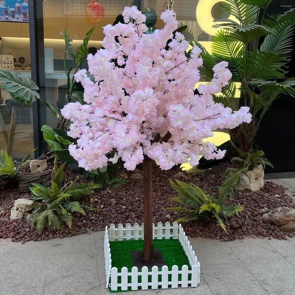 Flores decorativas Cereza artificial Blossom Bode Fondo de la boda Decoración de la pared Flor 5 pies/1.5m