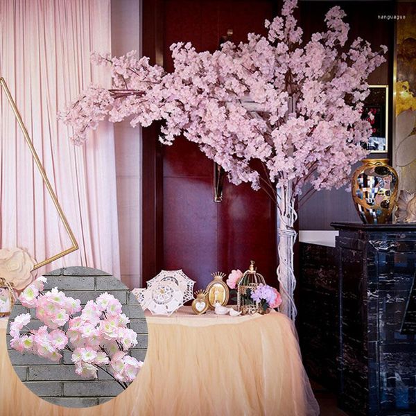 Fleurs décoratives Artificielle Cerisier Rose Sakura Branche Soie Diy 120 cm Floral Mur De Mariage Décoration Maison Extérieur Décor