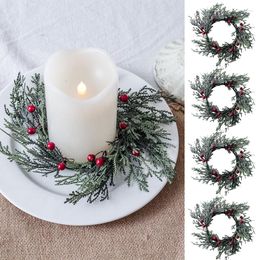 Dekorative Blumen, künstlicher Weihnachtskerzen-Girlanden-Ring, simuliert Kiefernbaum, rote Früchte, Kränze, Serviettenringe, Heim-Party, Esstisch-Dekoration