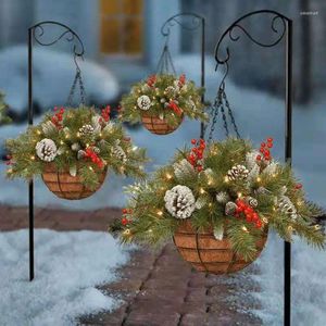 Decoratieve bloemen kunstmatige kersthangende mand multifunctionele boom ornamenten met witte LED -lichten voor binnensoorse buitendecoratie