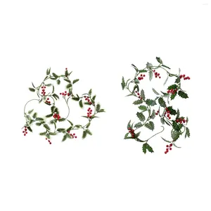Flores decorativas hojas de Navidad artificiales bayas rojas Garland 200 cm para fiesta de fiesta