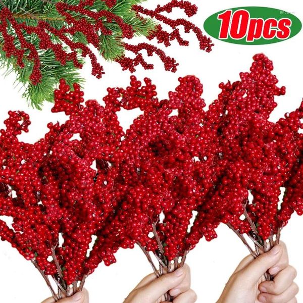 Flores decorativas artificiales de Navidad, bayas rojas, ramas de espuma de simulación, bayas de acebo, manualidades, corona, decoraciones para árboles de Navidad