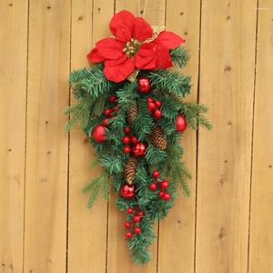 Fleurs décoratives artificielles en forme de larme de Noël, guirlande de simulation de butin, décoration de Noël, pendentif suspendu pour porte murale de vacances, rouge