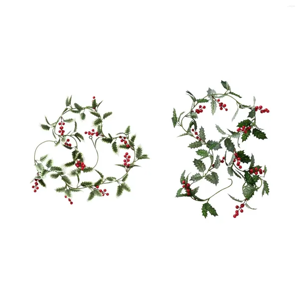 Flores decorativas Ventadura de Navidad Artificial Garland 200 cm Bayas de pelota Adorno para el año de vacaciones al aire libre