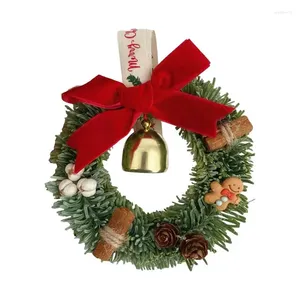 Fleurs décoratives Couronne de Noël artificielle Garland réutilisable avec mini cloches et décorations d'arc pour les portes Fenêtre