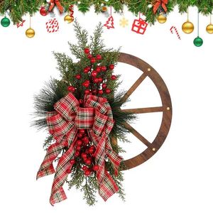 Flores decorativas Artificial Christmas Wreath Pine Wheel Wheel Garland Ornament con arco no desvanecido
