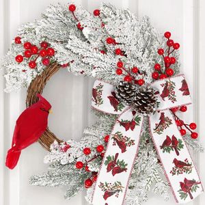 Fleurs décoratives couronne de Noël artificielle DIY Porte d'entrée Berry rouge et décoration cardinale d'oiseau pour intérieur extérieur