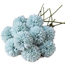 Bouquet de boules de chrysanthème artificielles, 10 pièces, fleurs décoratives, cadeau pour personnes importantes, morale glorieuse (bleu)