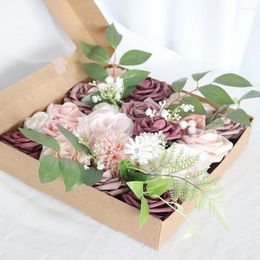Decoratieve bloemen kunstmatige combinatie box set voor creatieve bruiloftsboeketten centerpieces arrangementen bruids douchetafel decor 27x25x5.5 cm