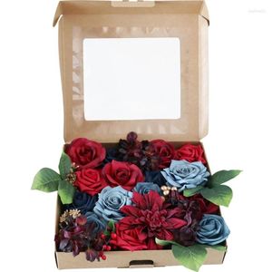 Conjunto de caja combinada de flores decorativas artificiales para ramos de boda DIY Boutonniers centros de mesa guirnaldas arco arreglos florales