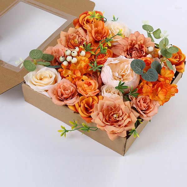 Flores decorativas Artificial Combo Box Set Flor falsa con tallos para bricolaje Ramos de boda Centros de mesa Arreglo de arco Decoración para el hogar